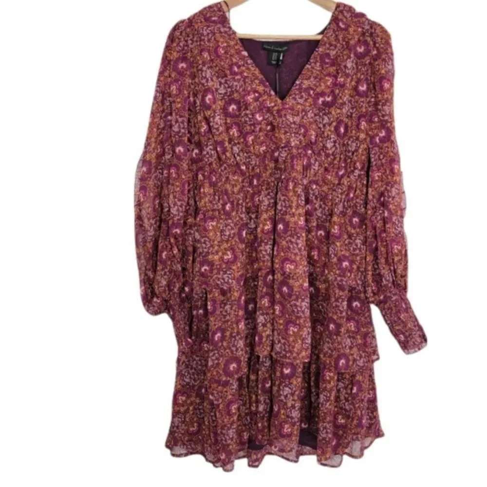 House Of Harlow Woman's Tiered Floral Mini Dress Berry Size US 10